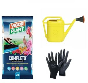 mille idee Kit Giardino Terriccio vigorplant completo 20 litri Guanti e innaffiatoio 4 litri in plastica