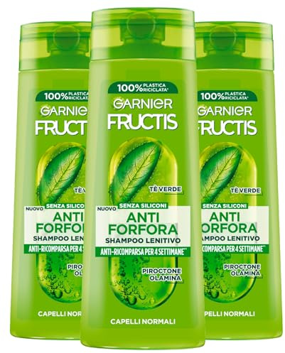 Garnier Fructis Anti-Schuppen Shampoo für normales Haar, vegane Formel mit grünem Tee, ohne Silikon, beseitigt und beugt Schuppen vor - 3 Flaschen à 250 ml