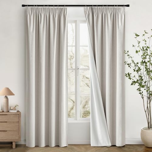 MIULEE 100% Blickdichte Vorhänge mit Kräuselband Natur 140x260cm | Leinenoptik Verdunkelungsvorhang Gardinen Thermovorhang Kälteschutz Fenster Wohnzimmer Modern Schlafzimmer Balkontür 2er Set