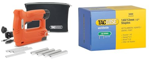 Tacwise 1586 140-180EL Cordless 12V Staple/Nail Gun with Storage Bag, 200 Staples & Nails, Uses Type 140 180 Nails, Orange/Black & 0343 Type 140/12mm Heavy Duty Galvanised Staples, Pack of 5000