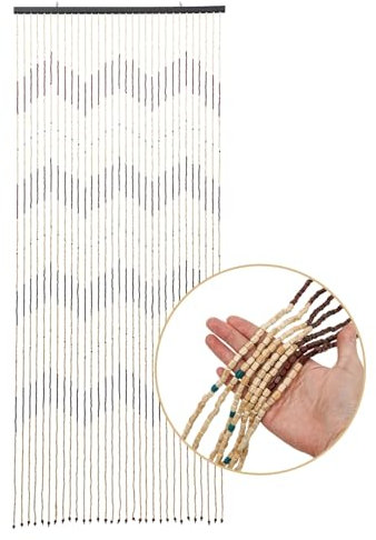 Garbenat Bambusvorhang - 90 x 220cm Perlentürvorhang 31-Zeilen Teilervorhang mit Perlen Gewellt Muster Holzperlenvorhang Baumwollfaden Seilvorhang Retro Fadenvorhang - Braun, Beige