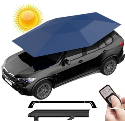Tenda Per Auto Ombrello Automatico Protezione Automatica|5000mah Telo Copriauto Portatile, Rifugi Protetti Dal Sole Completamente Automatici,Con Telecomando/Barra Per Bagagli(380x270cm),Blue