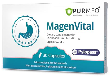 5-in-1 High Potency H. Pylori Probiotic, 1 Per Day - Supports Gastric Lining Integrity, Occasional Indigestion, Acid Comfort - Pylopass Lactobacillus Reuteri, Gluten Free, Vegan, 30ct, Made in Germany