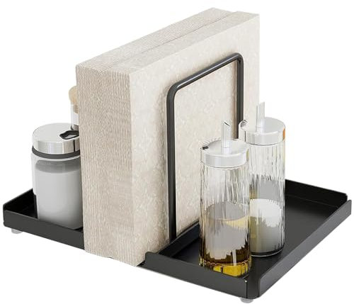 Niciksty Porte-Serviettes de Table avec Salière et Poivrière, Porte-Serviettes de Table Moderne, Porte-Serviettes en Papier en Métal pour Tables, Cuisines, Restaurants (Noir)