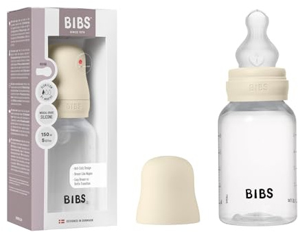 BIBS Babyflasche 150 ml. Sauger aus Silikon - Babyflaschenset. Anti-Kolik. BPA-frei. Langsamem Fluss. leicht und einfach zu reinigen. geeignet für Neugeborene ab 0 Jahren - Ivory