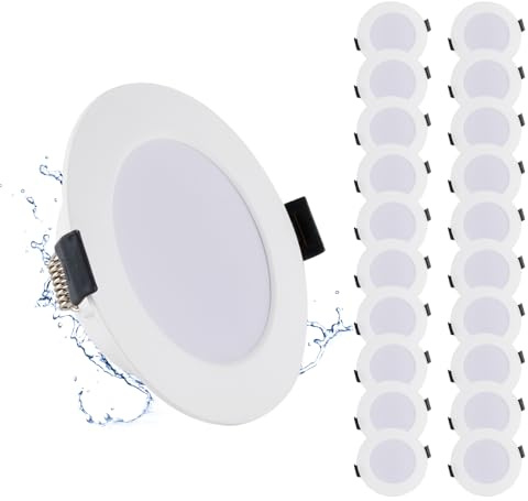 Grebeam 20 Stück IP44 LED Spots 230V 5W 3000K 450LM Ausschnitt Ø75-90mm | Grebeam IP44 LED Einbaustrahler 230V Einbautiefe 25mm Spots Deckenleuchte Warmweiß für Badezimmer Schlafzimmer