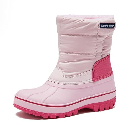 Lands' End Waterproof Kids Snow Boots - Insulated Warm Fleece Lined Winter Boots for Toddlers, Girls & Boys - Cotton Candy Pink, 7 Big Kid