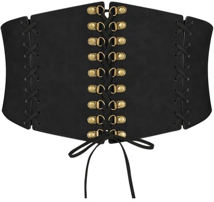 WERFORU Korsettbälte för kvinnor vintage elastiskt midjebälte snörning korsettbälte för klänningar halloween kostym, A-svart, Passend für Taillengröße 85-94cm