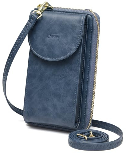 S-ZONE PU Leather RFID Blocking Crossbody Cell Phone Bag for 6.7 Inch Cellphone Women Leather RFID Blocking Wallet Purses with Credit Card Slots