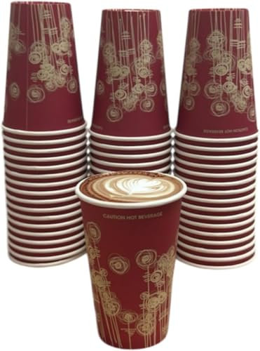 Novostyl 50 Paper Cups Disposable Paper Cups for Hot and Cold Drinks Eco Freindly Drinking Coffee Cups Disposable Vending Cup 9oz 25cl Swirl Design