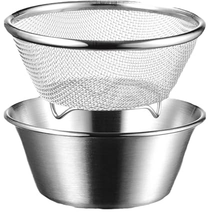 1 Satz Reiswaschbecken aus Edelstahl Küchenabtropfgestell Lebensmittelsieb, Rührschüssel-Set Küchensieb Reisabtropfsieb 2-teiliges Set Früchtekorb Rührschüssel Filter