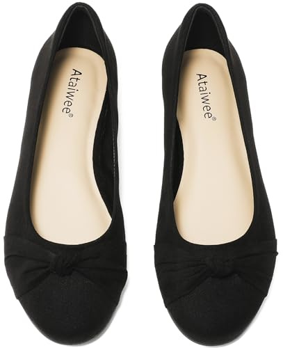 Ataiwee Women's Wide Width Flat Shoes Bow Round Toe Ballet Flats | Slip On Office Business Work Dressy Flats for Women