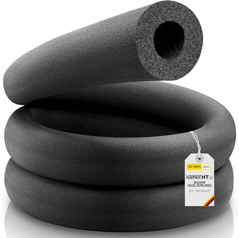 Rohrisolierung Kautschuk | 2m Schlauch für Rohrdurchmesser von 15mm bis 89mm und Dämmdicke von 12,3mm bis 53mm Kaimann Kaiflex HT s2 | 50% - 100% GEG (22mm x 26mm | 2m | 100% GEG)
