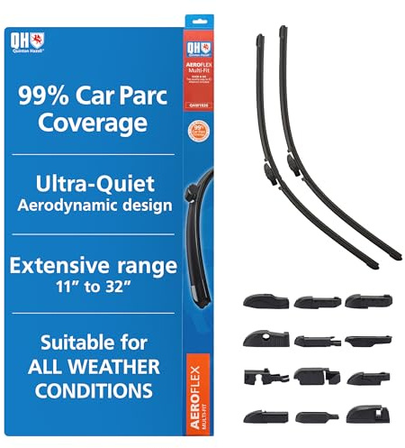Quinton Hazell Aeroflex Multi-Fit Flat Window Wiper Blade Set | 24 inches & 21 inches (610mm & 533mm) | Replacement Car Windscreen Wiper Blade Bundle Including Universal Fitting Adapters