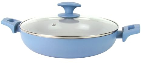 XL Servierpfanne inkl. Glasdeckel Ø 28cm Keramische-Antihaftbeschichtung, Soft-Touch-Griff, für alle Herdarten auch Induktion (Pastellblau)