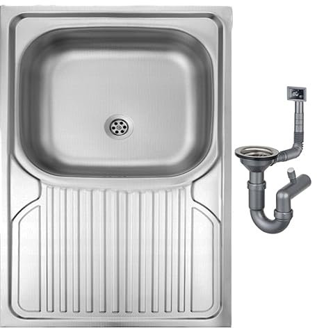 DomoDomo – évier de cuisine 1 bac 80x60 à poser avec égouttoir – cuve en acier inoxydable satiné – siphon inclus