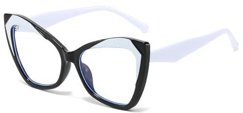 WFFZTZW Retro-Brillengestell mit zweifarbigem Polygon-Cat-Eye-Design für Damen und Herren, transparente Brille (weiß/schwarz)