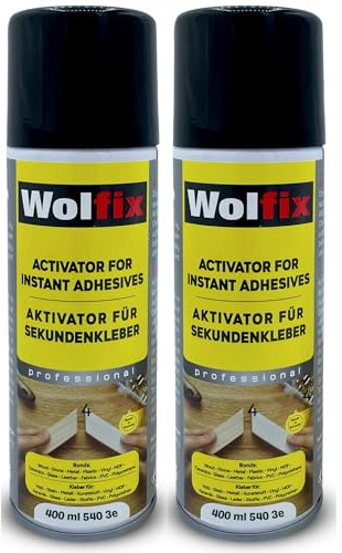 Wolfix Aktivatorspray för Sekundlim 400 ml, 2-pack – Härdningsaccelerator för CA-lim och cyanoakrylatlim, snabb härdning och omedelbar fixering