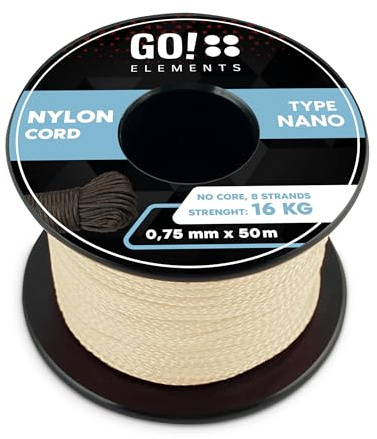 GO!elements Nano Cord | Maurerschnur | filigran, dünn & extrem stabil | 100% Nylon Seil | ø 0,75mm - Kernlos - Max. 16 KG - reißfest | Reepschnur für DIY, Camping | Nylonschnur | Kordel