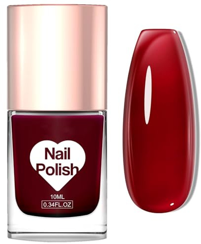 Jelly Nail Polish - Dark Red Nail Polish Quick Dry - Highly Pigmented Burgundy nail polish - Chip Resistant & Long Lasting Cherry Red Nail Varnish - Natural Nail Varnish No Need Cured