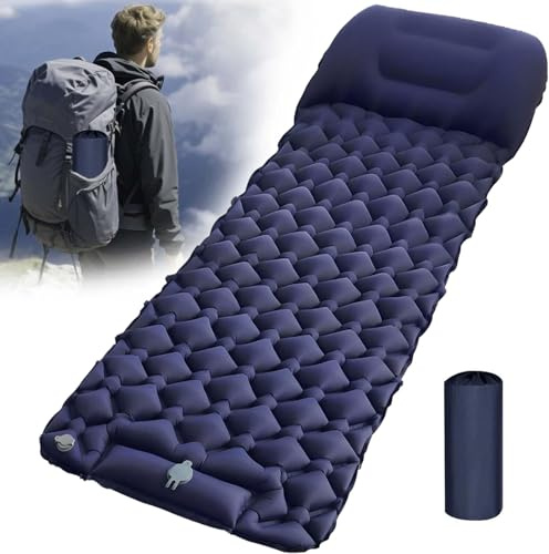 Hiqiku Camping Isomatte, Tragbare Ultraleichte Aufblasbare Luftmatratze, Isomatte Ultraleicht Matratze mit Fußpumpe Für Outdoor Camping, Wandern, Strand, Reisen