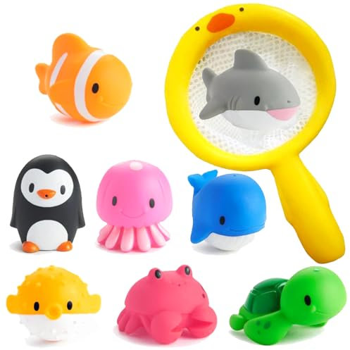 Guopai Giochi Bagnetto Neonato, 9 Pezzi Giocattoli da Bagno Galleggianti a Forma di Animali Marini, Giochi d’Acqua per Bambini, Squirt Toys per Vasca e Piscina, Regalo per Ragazzi e Ragazze