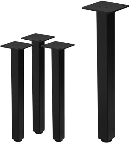 ML-Design Lot de 4 Pieds de Table I-Design 42 cm, Noir Brillant, en Acier Laqué, Carré, Profil 4x4 cm, Pieds de Meuble Réglables en Hauteur 1-4 cm, Pieds de Support pour Tables Basses Bancs Buffets