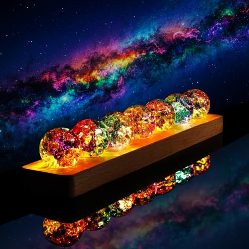 kanpura Set of 7 Crystal Balls Night Light Decor Healing Spheres with LED Wooden Stand for Meditation Energy Balancing Home Office Decoration for Women/Mom