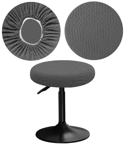 YINGAYOU Bezug Barhocker Rund 30-40 cm Hocker Bezug Rund mit Jacquard Muster Luxuriöser Stoff Waschbar Dehnbar Wunderschöne Farbe für Runde und Eckige Hocker (1, Grau)