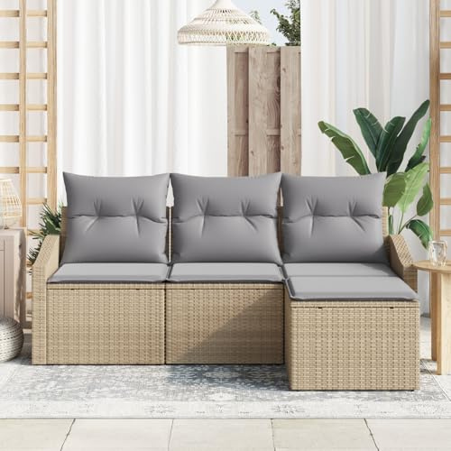 Homgoday trädgårdsmöbelset, utemöbler, 4-delad, trädgårdssoffa set med kudde, beige, poly rotting