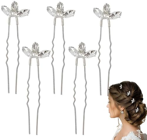 Accessoire Cheveux, Lot de 5 Épingles à Cheveux en U pour Mariée, Bijoux Cheveux Cristal, Cheveux avec Strass pour Mariées Demoiselles d'Honneur Fille de Fleurs