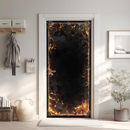 Metall Rahmen Türaufkleber, Flamme Türfolie Selbstklebende Fototapete 77x200 cm, Lava Türposter Abnehmbar Türfolie PVC Für Tür Schlafzimmer Badezimmer Türaufkleber