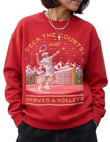 Sanfran Clothing Deck The Courts Christmas Jumper With Serves And Volleys Padel Tennis Sport Racquet Ugly Xmas Unisex Sweater Sweatshirt