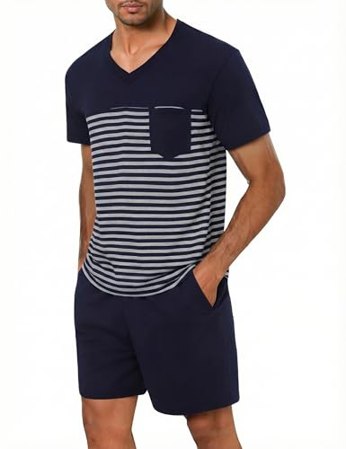Litherday Pijama Corto Hombre Verano Algodón Conjunto de Dos Piezas con Camiseta de Manga Corta y Pantalón Corto Ropa de Dormir Suave Cómoda y Transpirable
