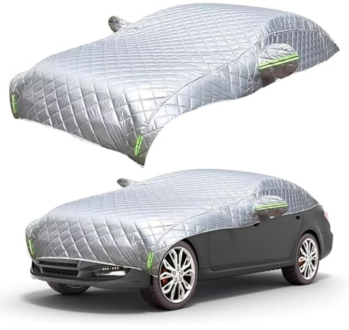 Hagelschutzplane Auto, Autoabdeckung Winterfest, Hagelschutz bis 50mm, Vollgarage Wasserdicht, Reflektorstreifen, Sturmsicher mit Gurten, Größe 470cm, Ganzjahresgarage für Limousine SUV (Standard)