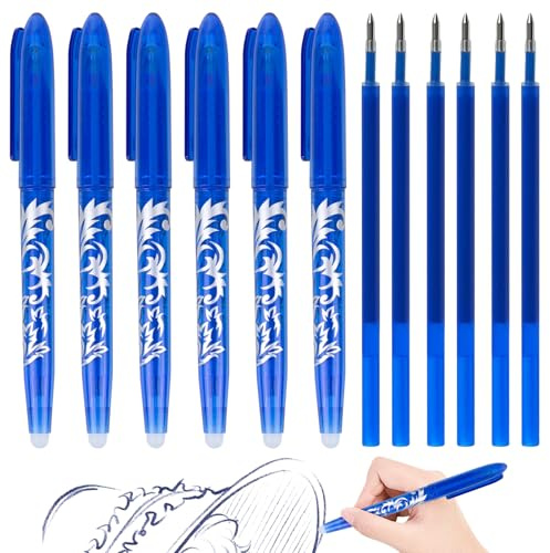 RUCUDIM Radierbarer Kugelschreiber Gelschreiber 6 Tintenroller Löschbare Stifte Erasable Pen 0.5mm Radierstift Kugelschreiber Friction Stifte mit 6 Austauschbare Mine für Schulsachen Bürobedarf Blau