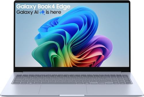 Samsung Galaxy Book4 Edge Copilot+ Laptop, 15.6 Display, Qualcomm Snapdragon X Processor, 16GB RAM, 512GB Storage, Aluminium Sapphire Blue