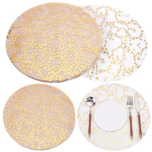 UNICRAFTALE 120 piatti in organza dorati rotondi con stelle glitterate, piatti usa e getta, diametro 33 cm, set di sottopiatti dorati per matrimonio Repa evento, decorazione da tavolo a casa