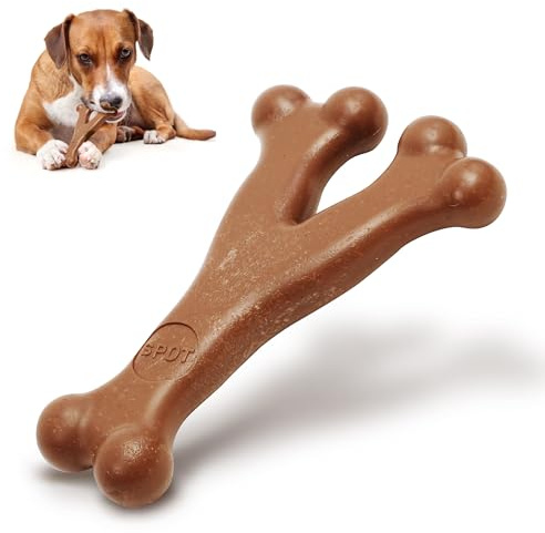 SPOT Bam-Bones Wishbone - Made with Strong Bamboo Fiber, Durable Long Lasting Dog Chew for Light to Moderate Chewers, Great Toy for Adult Dogs & Teething Puppies Under 50lbs, 7in, Bacon Flavor