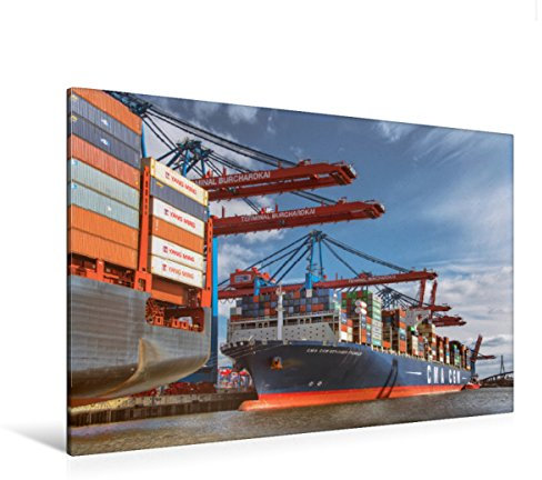 Premium Textil-Leinwand 120 x 80 cm Quer-Format Containerschiff am Burchardkai | Wandbild, HD-Bild auf Keilrahmen, Fertigbild auf hochwertigem Vlies, Leinwanddruck von Gabriele Krug