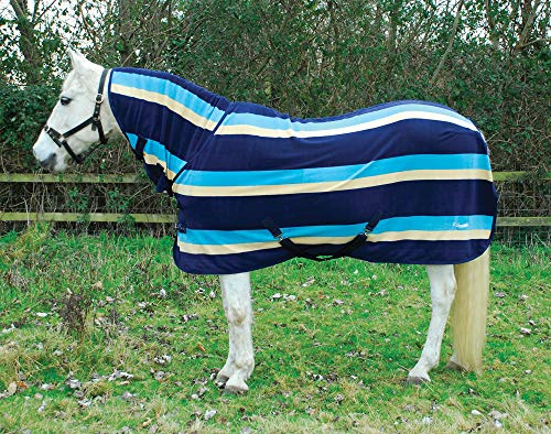 Rhinegold Fleece-Teppich mit durchgehendem Kragen, leicht, für Pferde, türkisfarbene Streifen, 1,52 m