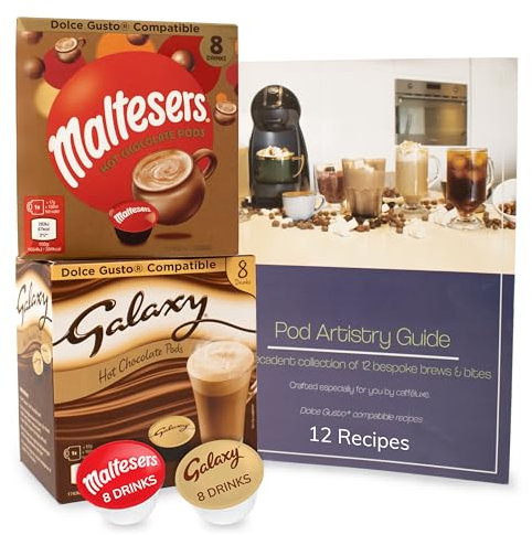 Galaxy & Maltesers Hot Chocolate Pods + Pod Recipe Book - Compatible with Dolce Gusto Machines - 16 Hot Chocolate capsules
