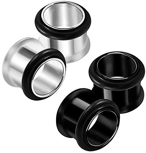 KJM FASHION 4 Stk Single Flared Tunnel Piercing Schmuck Weitere Größen, Edelstahl, keine Angabe