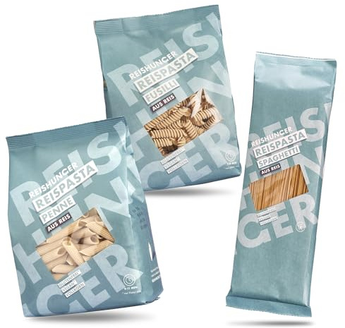REISHUNGER Glutenfreie Nudeln aus Vollkornreis 3 x 400g - Nährstoffreich - Original italienische Reispasta als Penne, Fusilli & Spaghetti - Reisnudeln bei Zöliakie geeignet