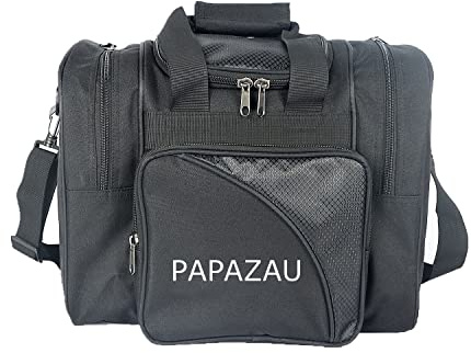 PAPAZAU Bowling-Tasche für Einzelball – Einzelball-Tragetasche mit gepolstertem Ballhalter – passend für ein einzelnes Paar Bowlingschuhe bis Herrengröße 4 (schwarz)