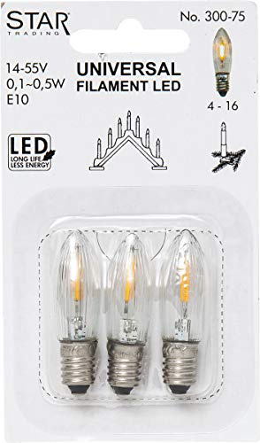 Star Lot de 3 ampoules LED de rechange E10 transparentes 3 lm 0,1-0,5 W Blanc chaud 2100 K 300-75
