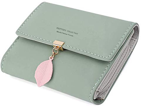 Geldbeutel Damen aus Glattem und Weichem Kunstleder - Portemonnaie Klein und im Kurzformat - Geldbörse in Sehr Schönen Farben Mit Vielen Fächern Grün
