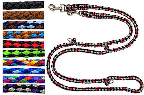 Hundeleine große Hunde bis 80 Kg Doppelleine Jumbo 2,40m / 2,80m / 3,50m / 5m verstellbar Übungsleine/Führleine sehr stabil (5m 5fach verstellbar, Ohio (Schwarz-Silber-Rot))