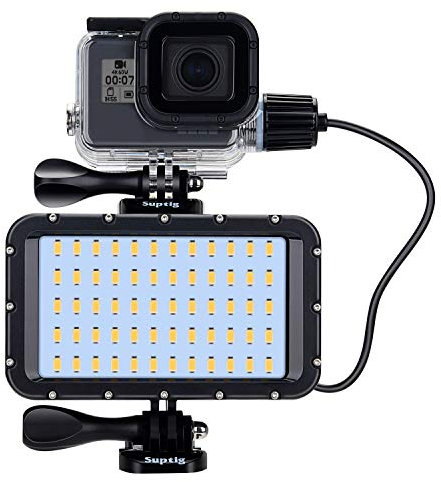 Suptig Lampe vidéo 60 LED avec Batterie de Chargement Portable de 5200 mAh, éclairage Portable étanche jusqu'à 50 m, Compatible avec GoPro Hero 13 Hero 12 Hero 11 Hero 10 Hero 9 Hero 8 Hero 7/5/6/4