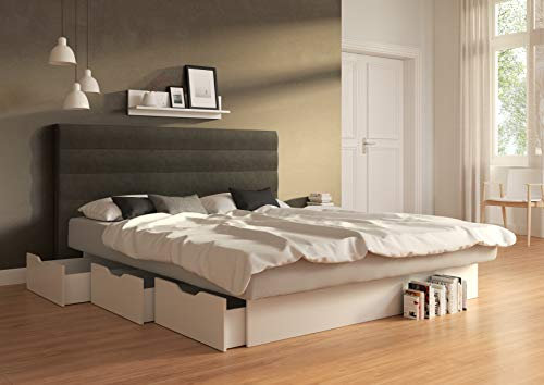 SuMa - komplettes Wasserbett 200x210 dual Schubkastenbett mit 6 Fächern weiß und Kopfteil Largo, Farbe Carbon 200x210 cm